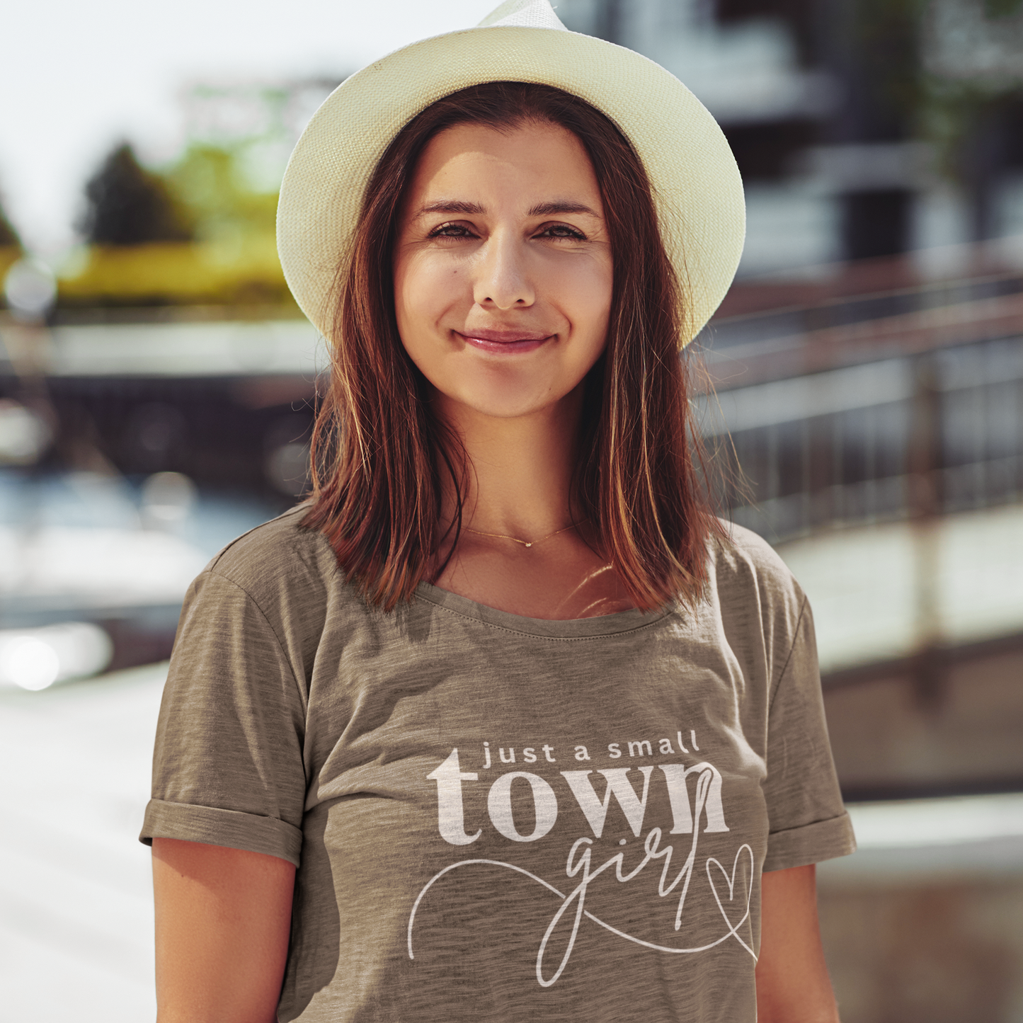 Ladies' T-Shirt, Just a Small Town Girl, White Print